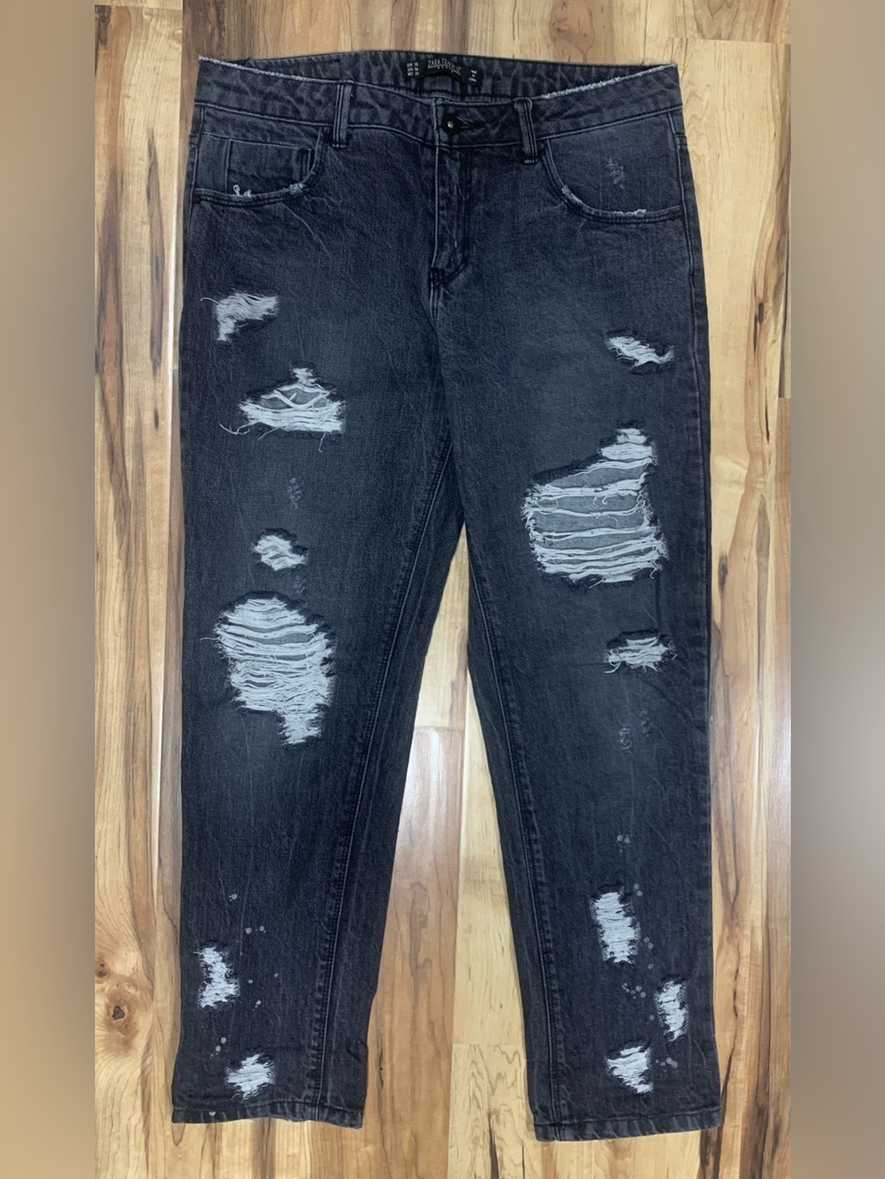 Zara Trafaluc Distressed Denim Bleach/Paint Splatter Artcore Black Womens 6